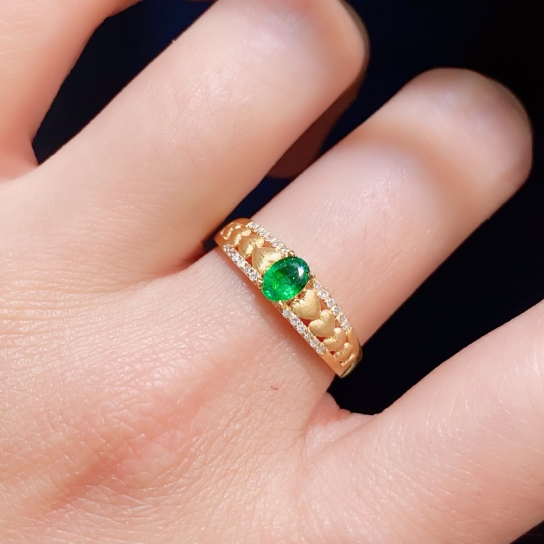 14k Gold 0.25 Ct Natural Emerald & Diamond Ring - 5