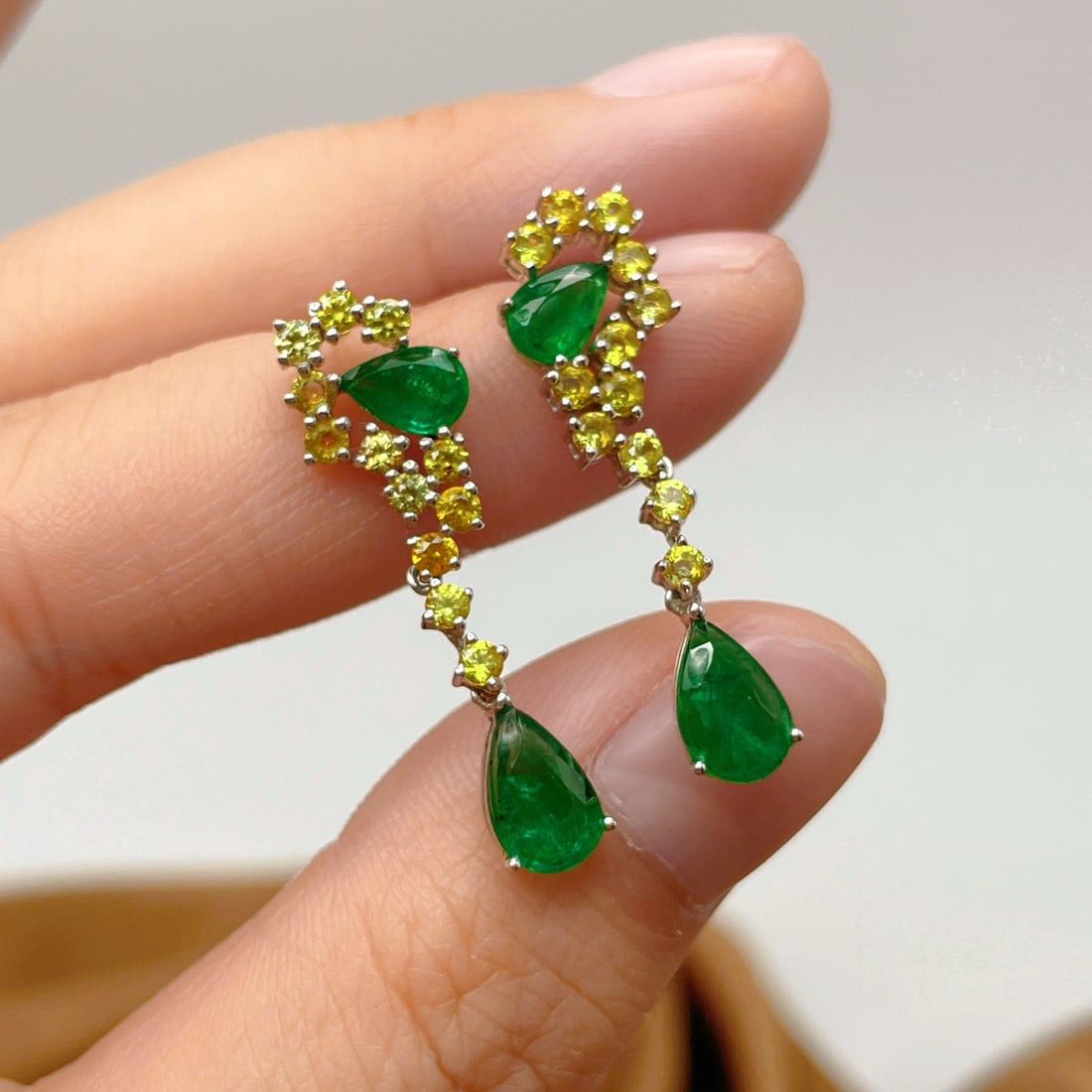 14k Gold 3.29 Ctw Natural Emerald & Sapphire Earrings - 2