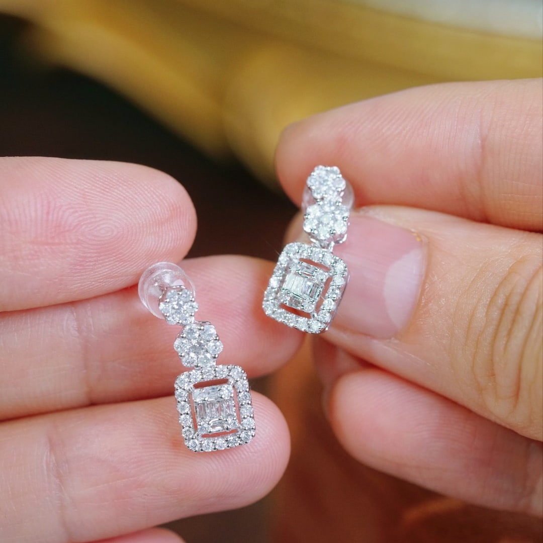 14k Gold 1.00 Ct Natural H Diamond Earrings - 6