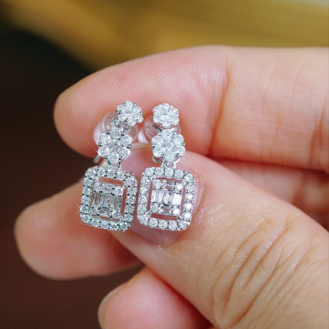 14k Gold 1.00 Ct Natural H Diamond Earrings - 7