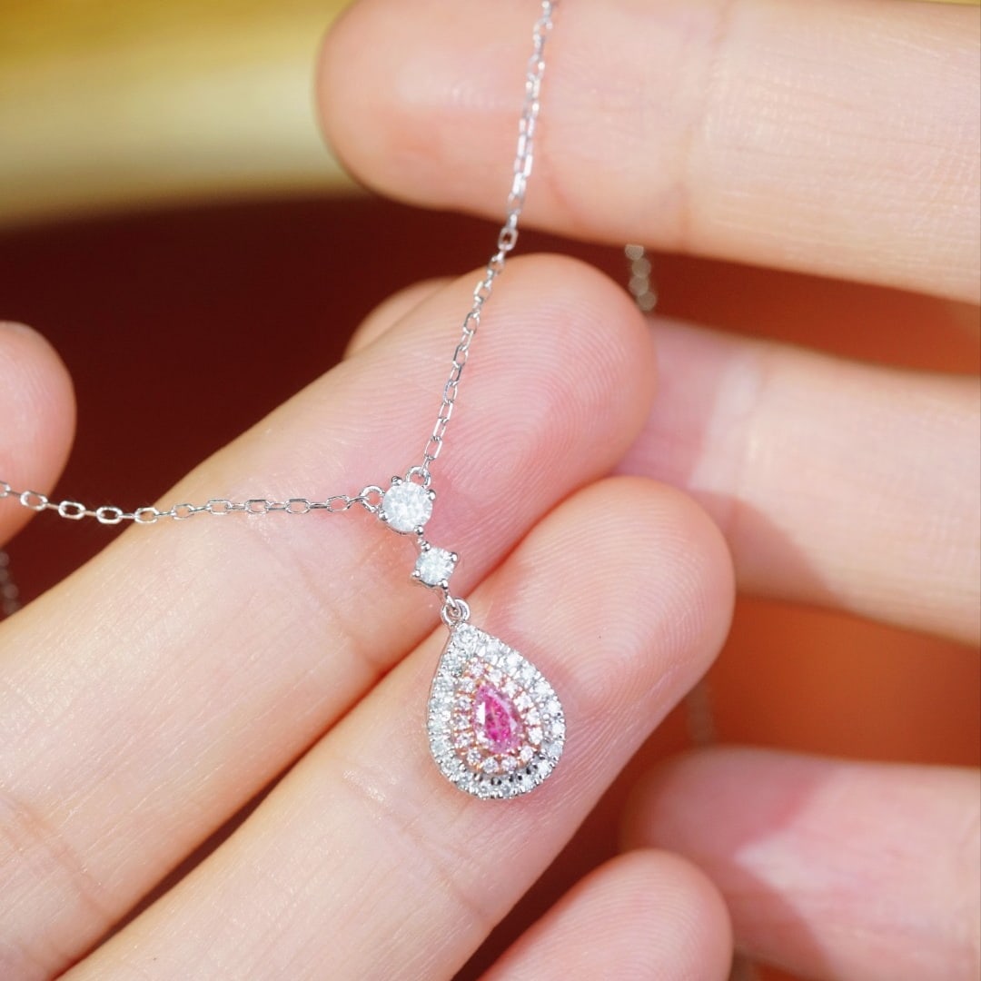 14k Gold 0.35 Ctw Natural Pink Diamond & Diamond Necklace - 2