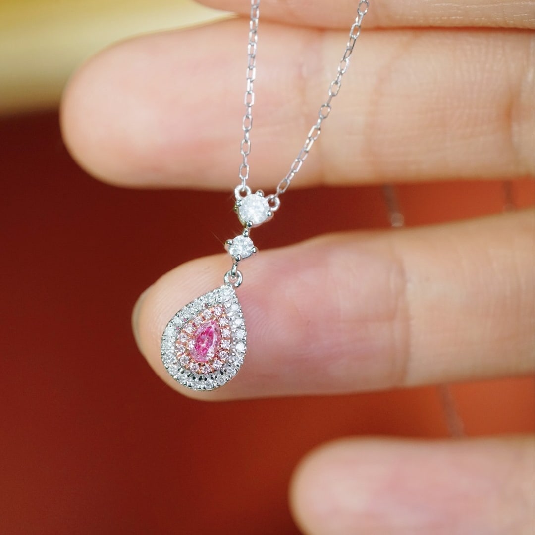 14k Gold 0.35 Ctw Natural Pink Diamond & Diamond Necklace - 3