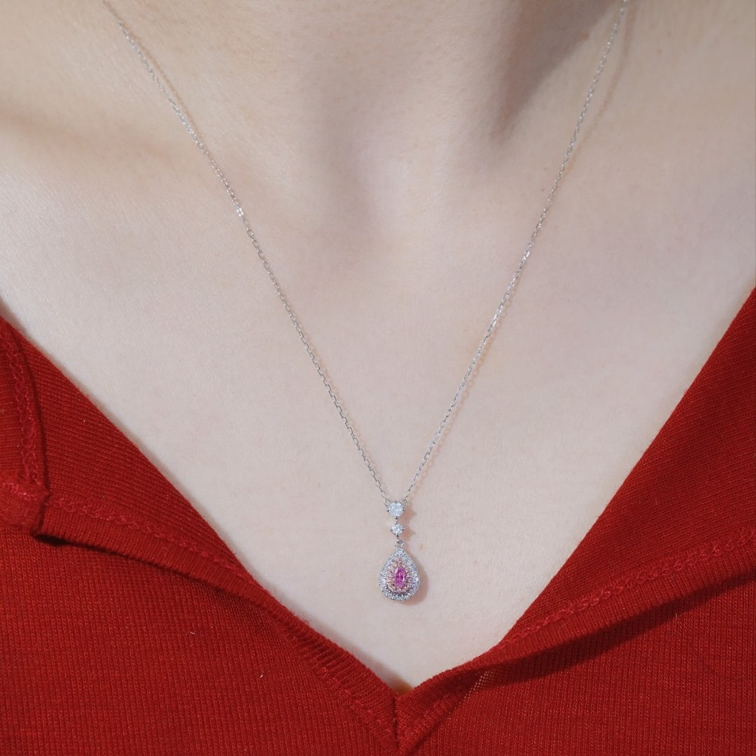 14k Gold 0.35 Ctw Natural Pink Diamond & Diamond Necklace - 4