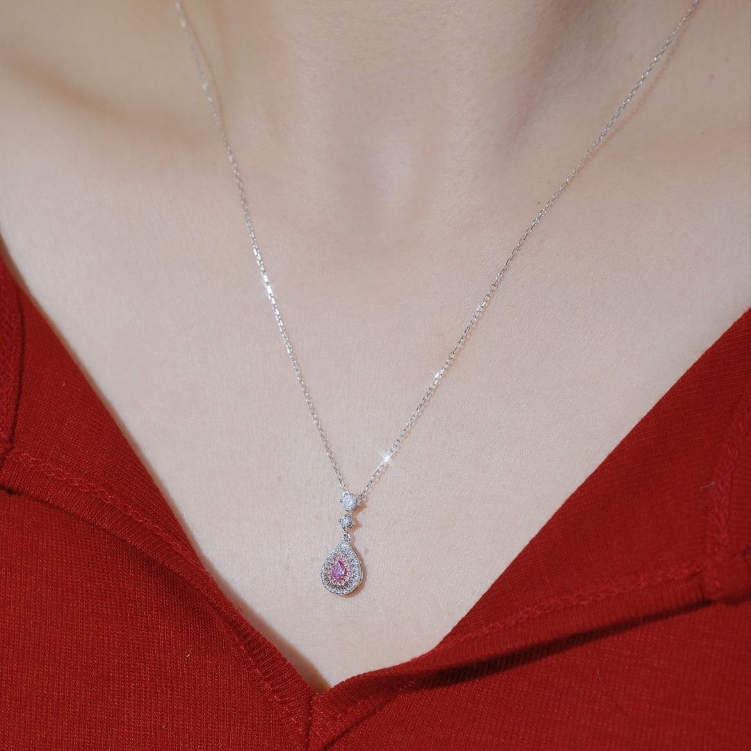 14k Gold 0.35 Ctw Natural Pink Diamond & Diamond Necklace - 5