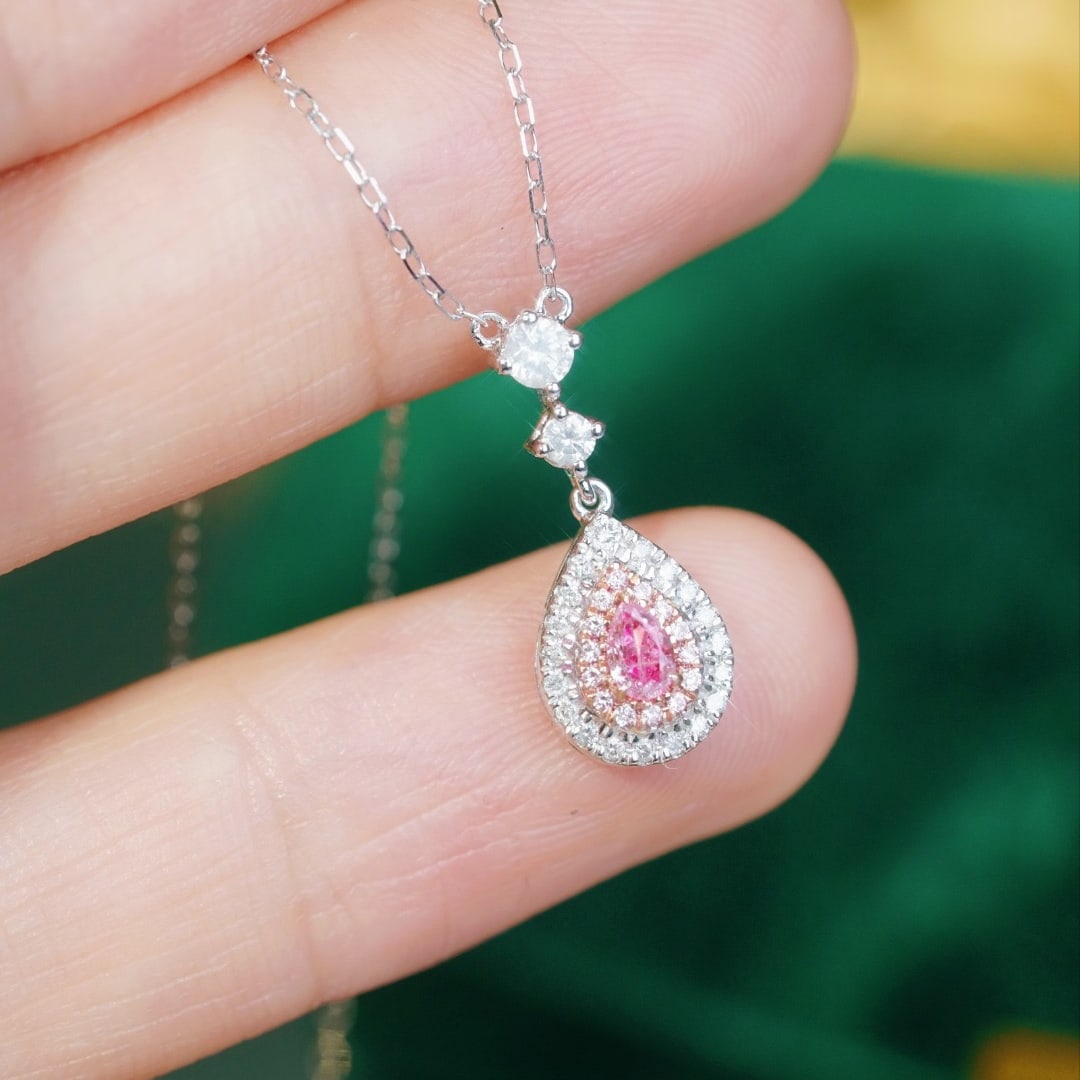 14k Gold 0.35 Ctw Natural Pink Diamond & Diamond Necklace - 6