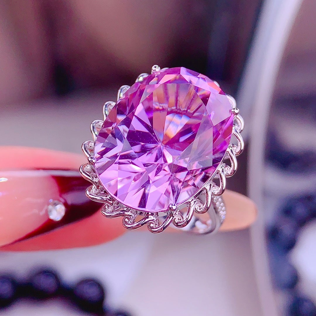 14k Gold 20.8 Ct Natural Kunzite & Diamond Ring - 2