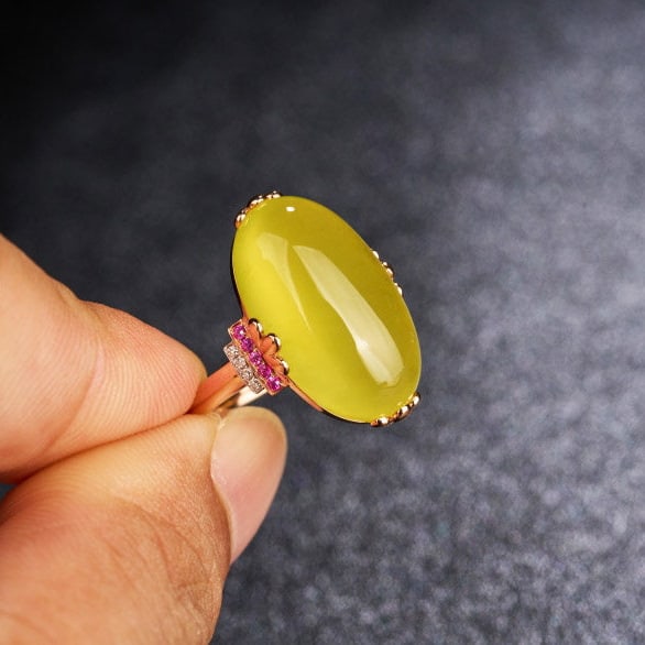 14k Gold 15.1 Ct Natural Prehnite & Diamond & Ruby Ring - 7