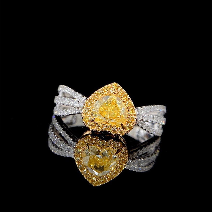 14k Gold 1.12 Ctw Natural Yellow Diamond & Diamond Ring - 2