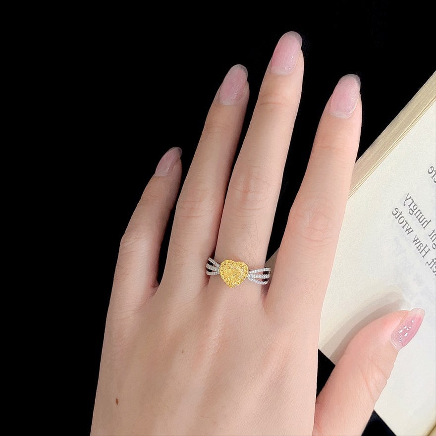 14k Gold 1.12 Ctw Natural Yellow Diamond & Diamond Ring - 4