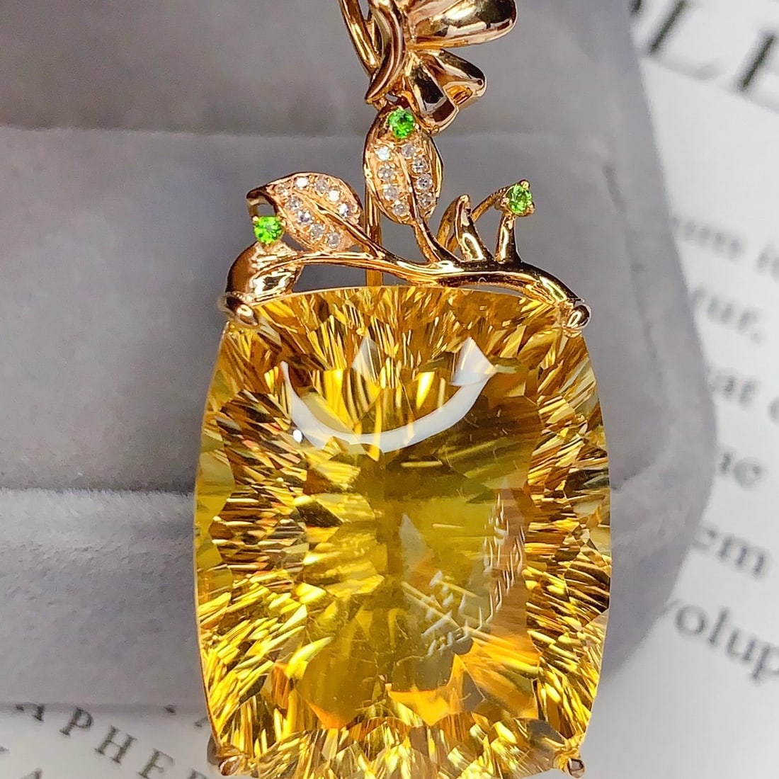 14k Gold 39.10 Ct Natural Citrine & Diamond Pendant( Without Chain ) - 3