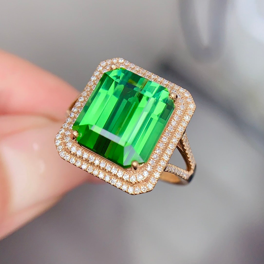 14k Gold 7.02 Ct Natural Tourmaline & Diamond Ring - 2