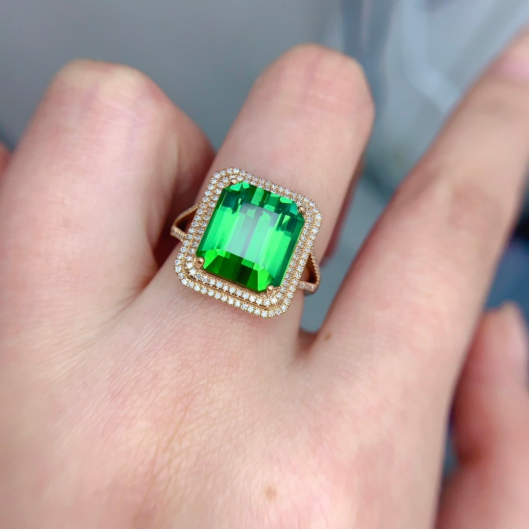 14k Gold 7.02 Ct Natural Tourmaline & Diamond Ring - 4