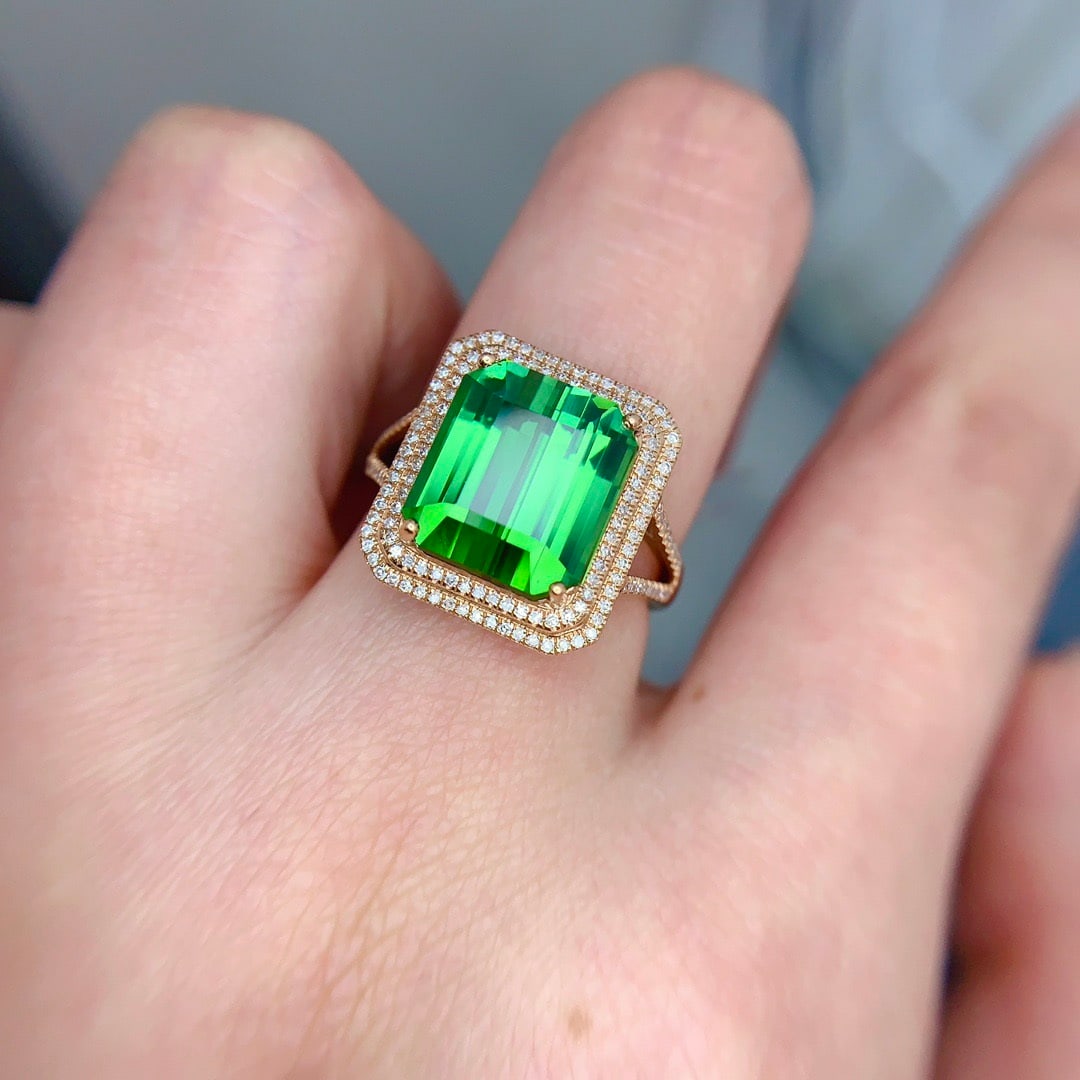 14k Gold 7.02 Ct Natural Tourmaline & Diamond Ring - 5
