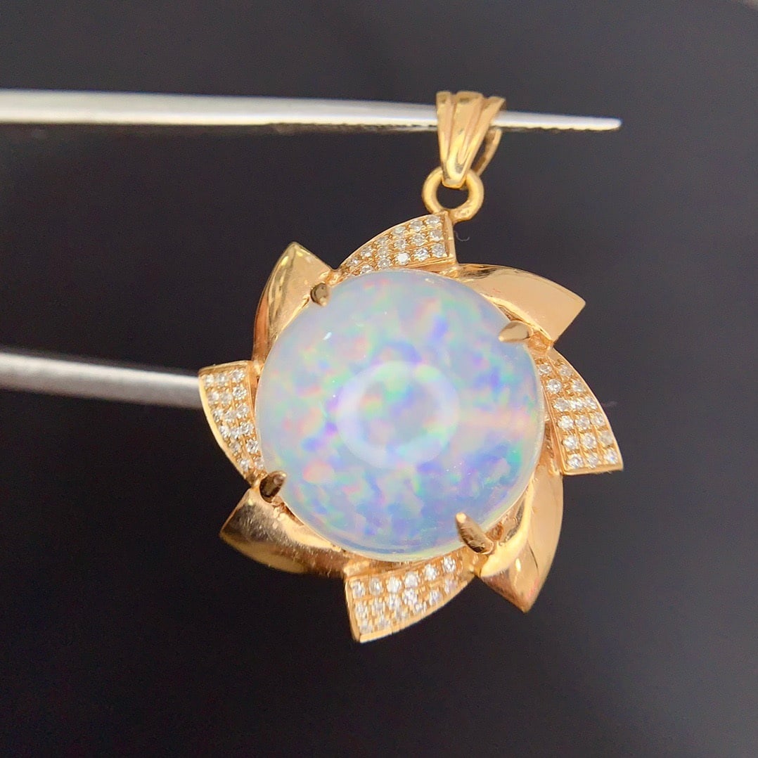 14k Gold 9.8 Ct Natural Opal & Diamond Pendant( Without Chain ) - 5