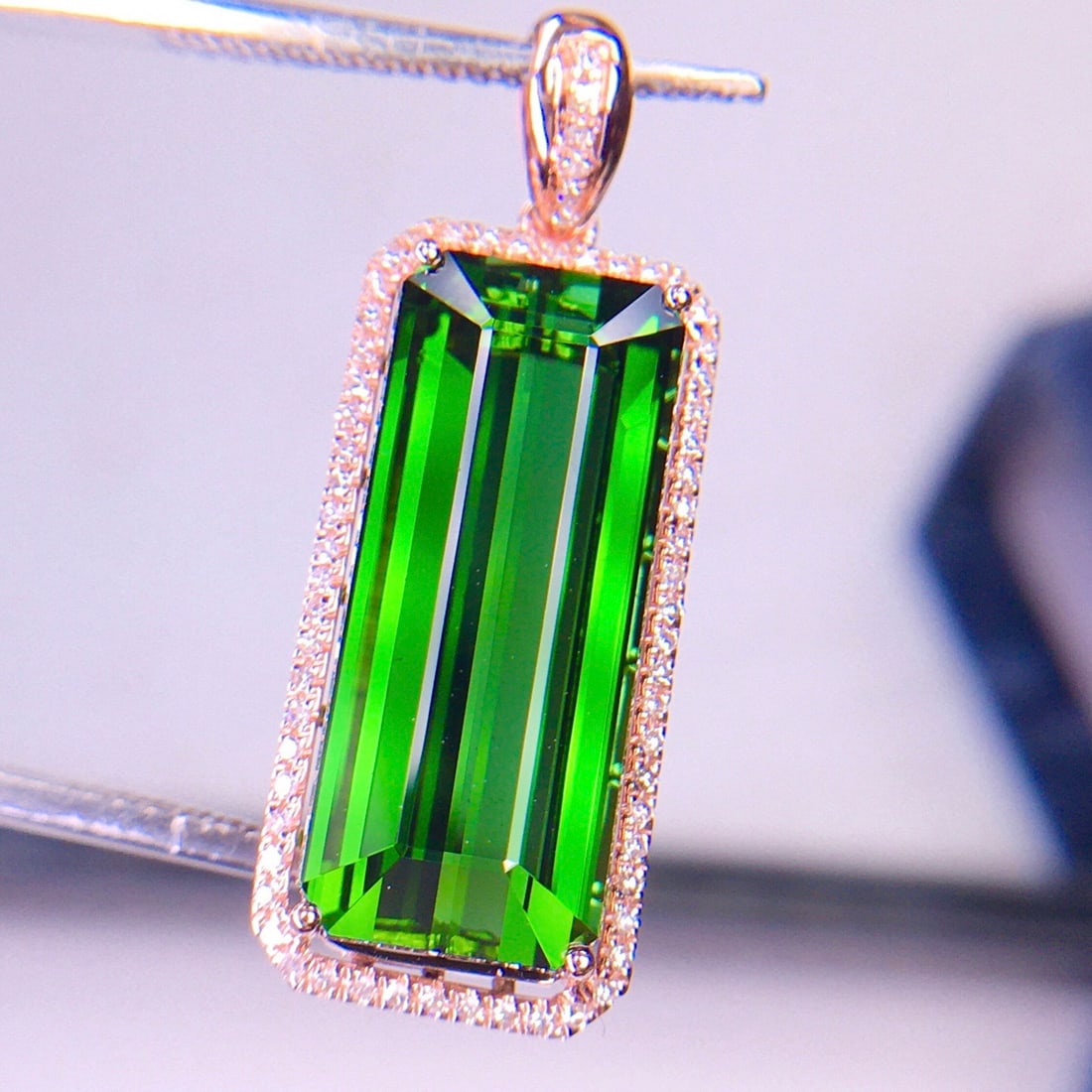 14k Gold 8.62 Ct Natural Tourmaline & Diamond Pendant( Without Chain ) - 6