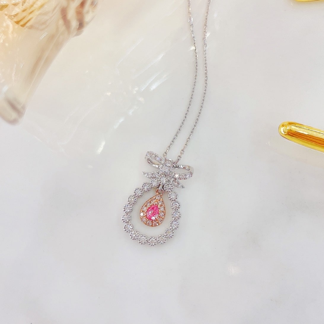 14k Gold 0.33 Ctw Natural Pink Diamond & Diamond Necklace - 3
