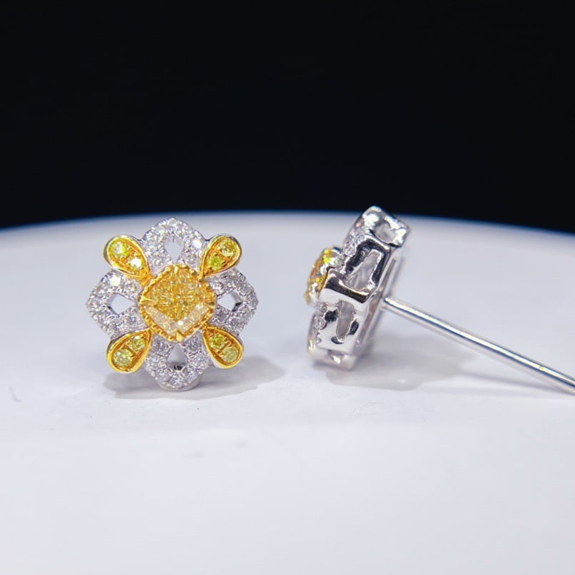 14k Gold 0.68 Ctw Natural Yellow Diamond & Diamond Earrings - 3