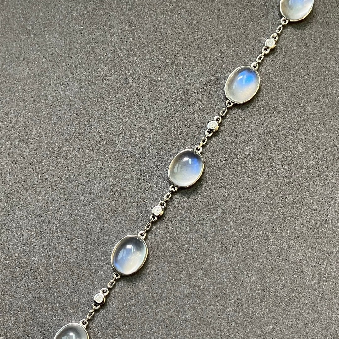 14k Gold 12 Ct Natural Moonstone & Diamond Bracelet - 4