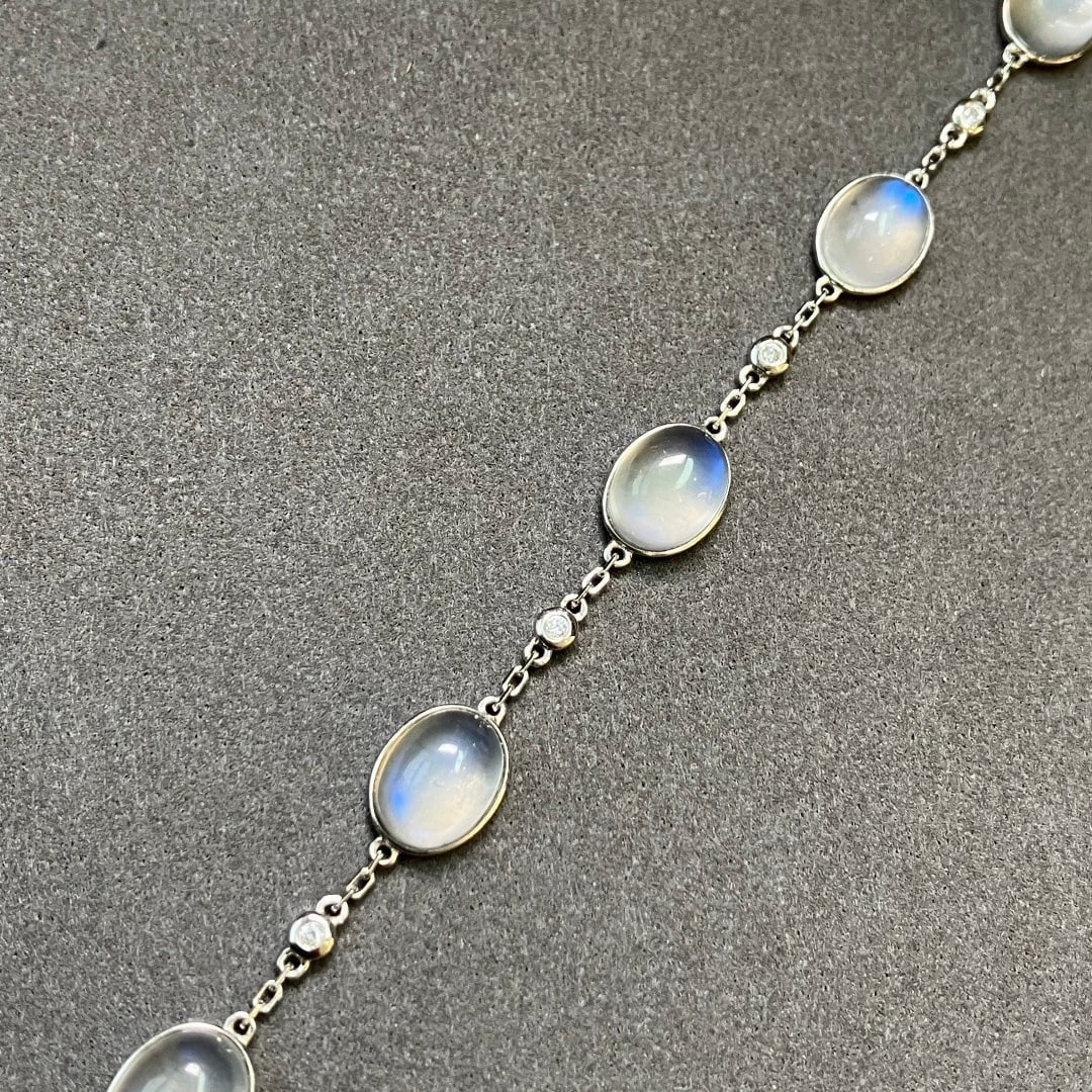 14k Gold 12 Ct Natural Moonstone & Diamond Bracelet - 5