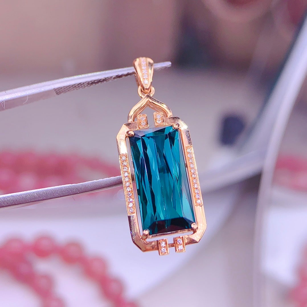 14k Gold 5.9 Ct Natural Tourmaline & Diamond Pendant( Without Chain ) - 5