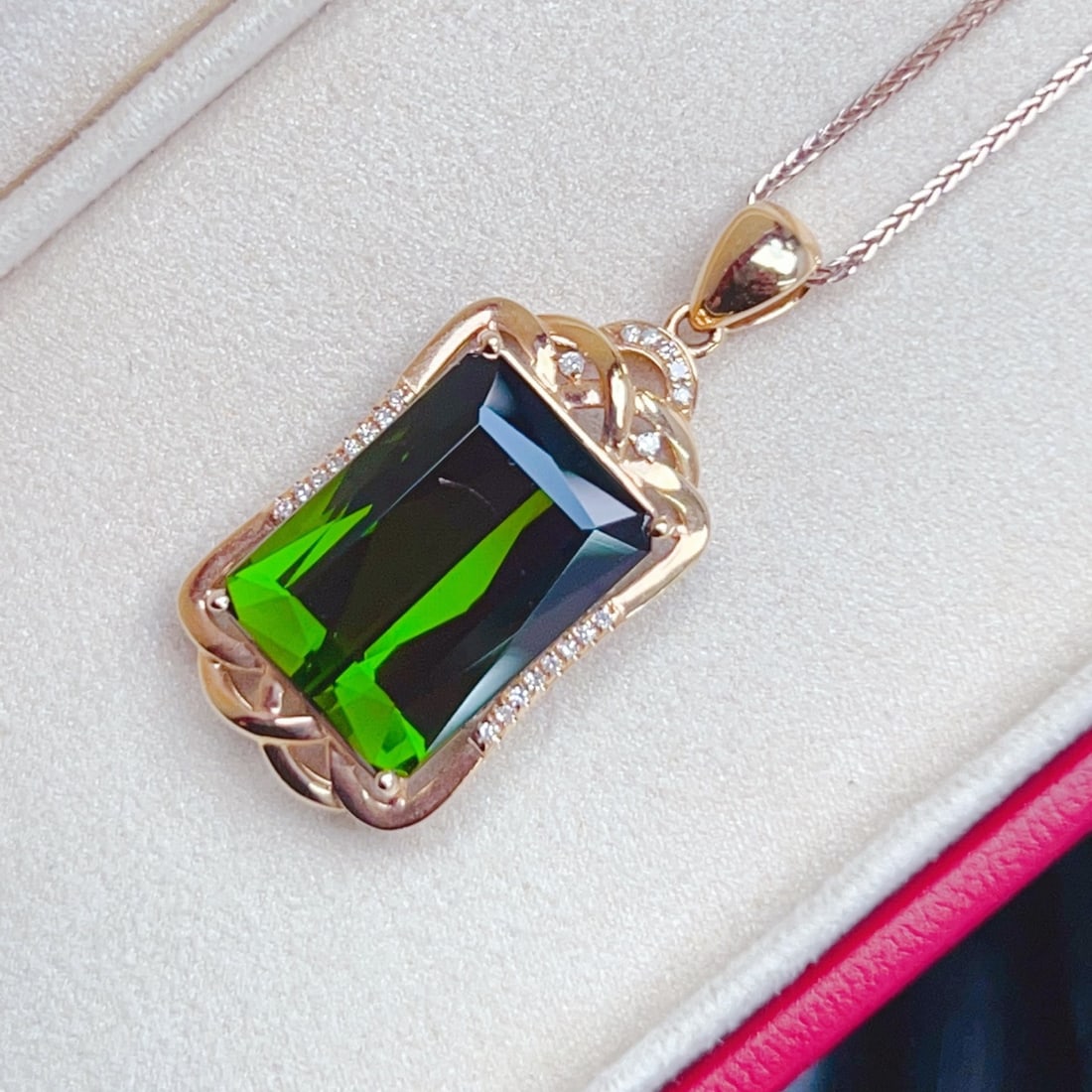 14k Gold 10.72 Ctw Natural Tourmaline & Diamond Pendant( Without Chain ) - 4