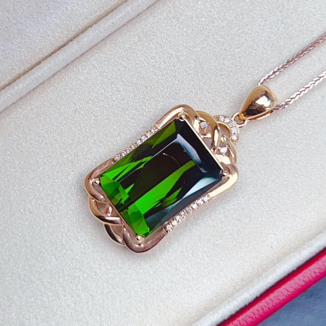 14k Gold 10.72 Ctw Natural Tourmaline & Diamond Pendant( Without Chain ) - 5