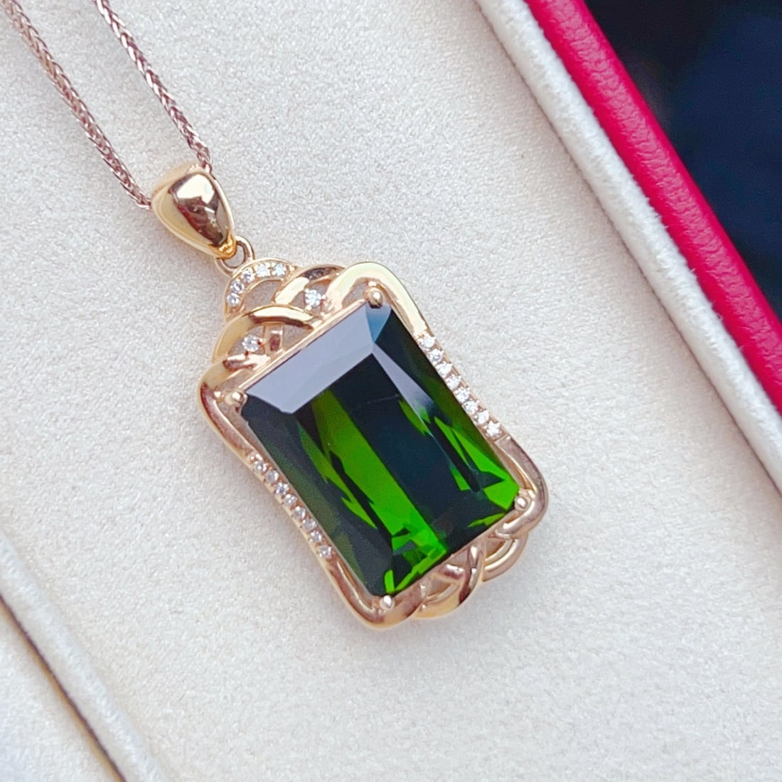 14k Gold 10.72 Ctw Natural Tourmaline & Diamond Pendant( Without Chain ) - 6