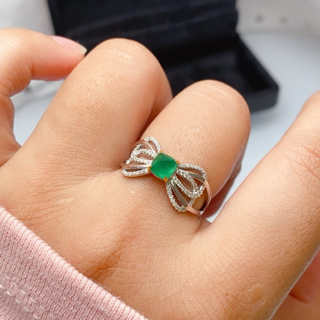 14k Gold 0.70 Ct Natural Emerald & Diamond Ring - 5