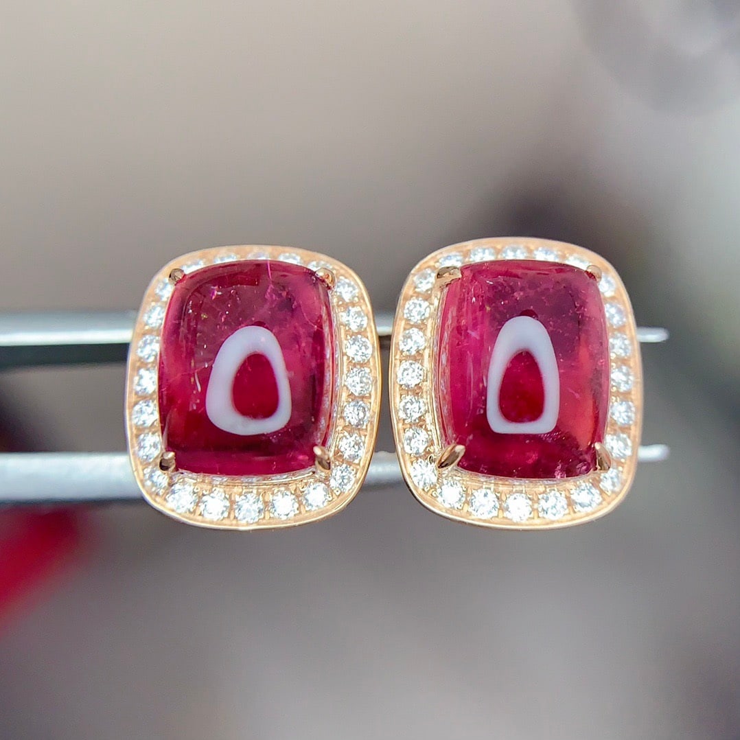 14k Gold 5.1 Ct Natural Tourmaline & Diamond Earrings - 5