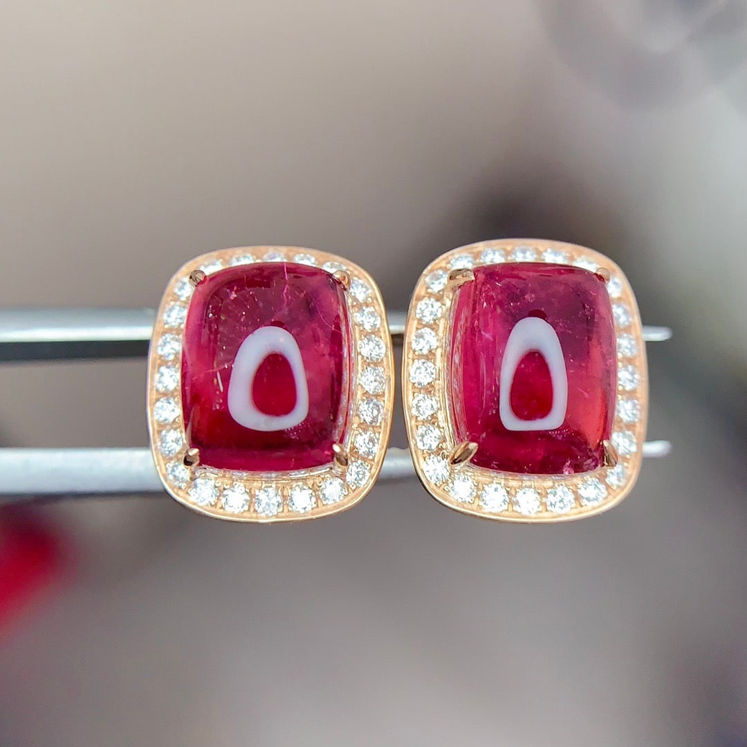 14k Gold 5.1 Ct Natural Tourmaline & Diamond Earrings - 6