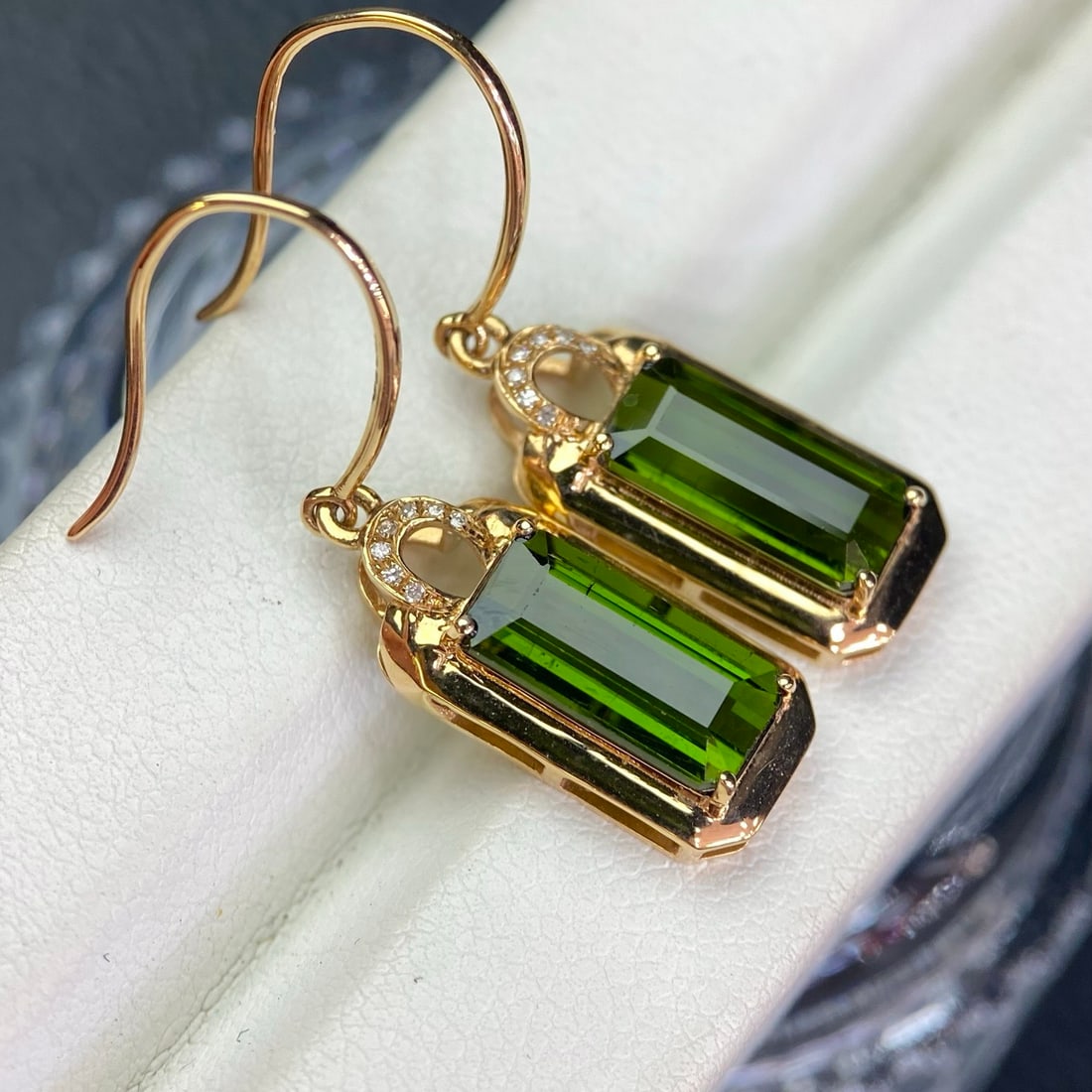 14k Gold 4.25 Ct Natural Tourmaline & Diamond Earrings - 4