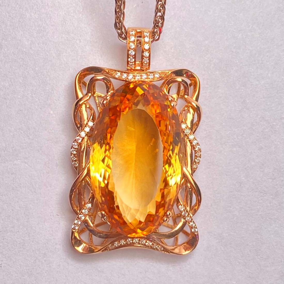 14k Gold 20.85 Ct Natural Citrine & Diamond Pendant( Without Chain ) - 2