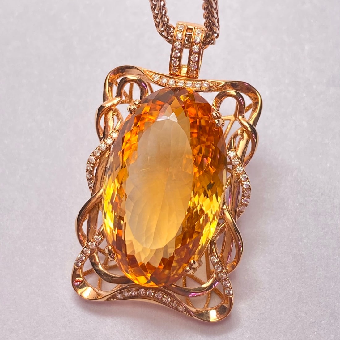 14k Gold 20.85 Ct Natural Citrine & Diamond Pendant( Without Chain ) - 3