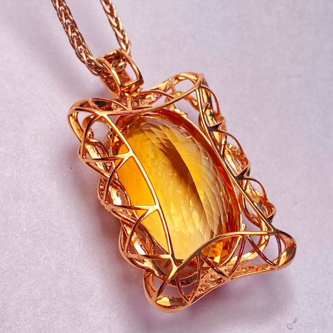 14k Gold 20.85 Ct Natural Citrine & Diamond Pendant( Without Chain ) - 4