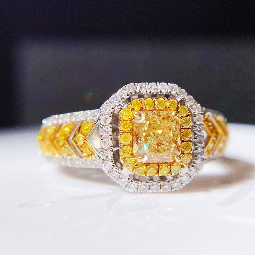 14k Gold 1.17 Ctw Natural Yellow Diamond & Diamond Ring - 2