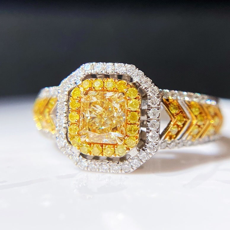 14k Gold 1.17 Ctw Natural Yellow Diamond & Diamond Ring - 3