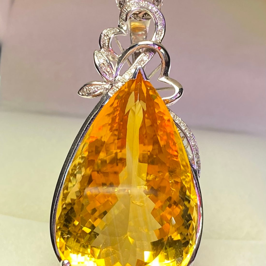 14k Gold 44.60 Ct Natural Citrine & Diamond Pendant( Without Chain ) - 2