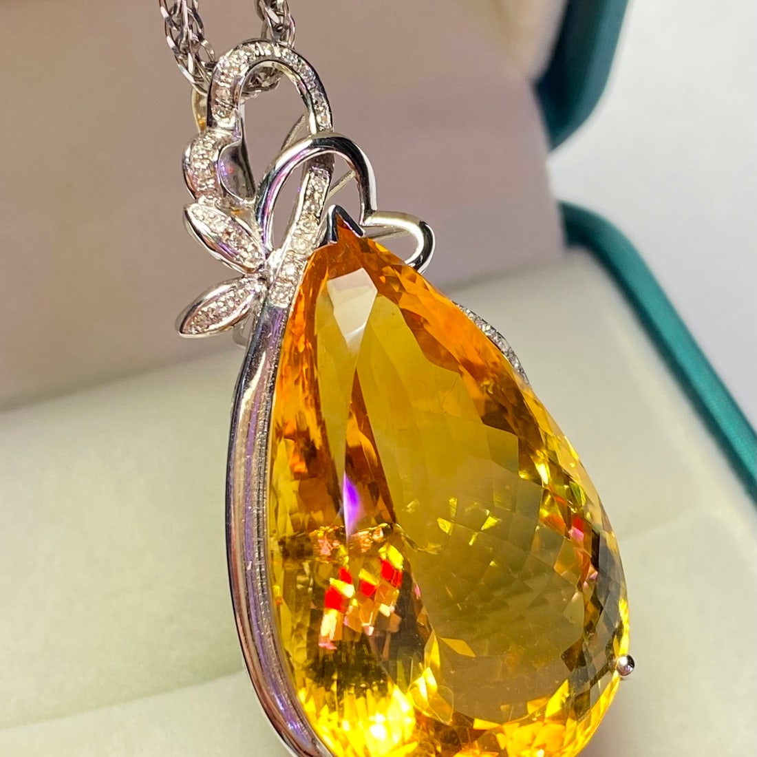 14k Gold 44.60 Ct Natural Citrine & Diamond Pendant( Without Chain ) - 3