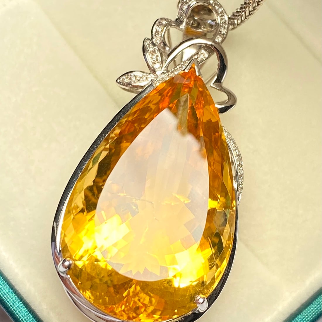 14k Gold 44.60 Ct Natural Citrine & Diamond Pendant( Without Chain ) - 4