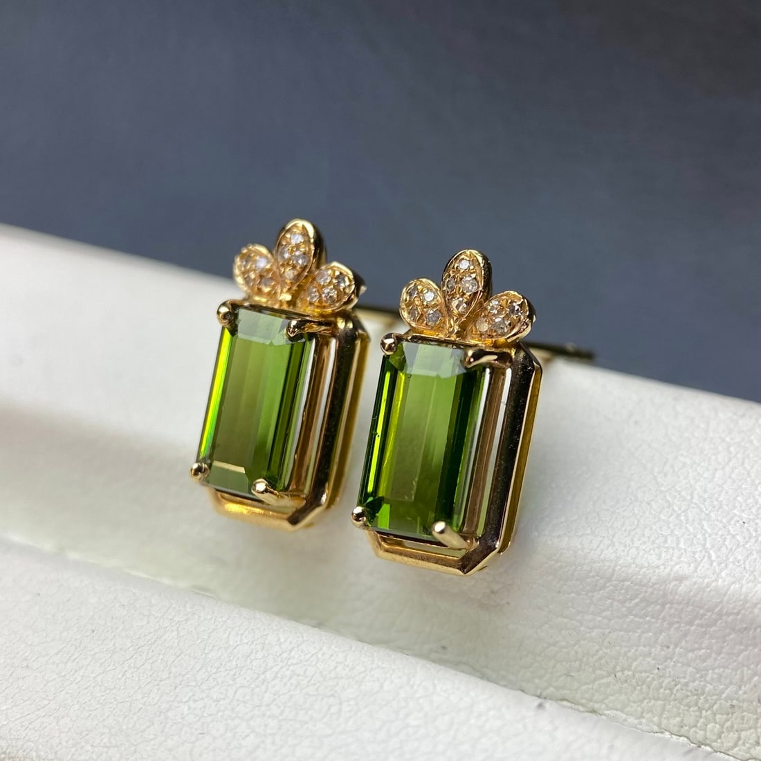 14k Gold 3.20 Ct Natural Tourmaline & Diamond Earrings - 3