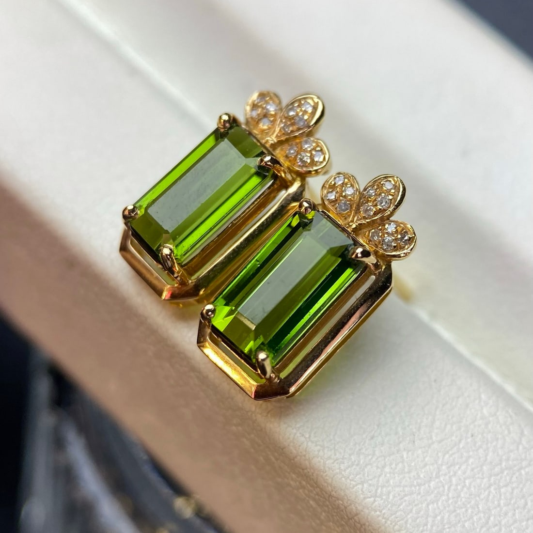 14k Gold 3.20 Ct Natural Tourmaline & Diamond Earrings - 4