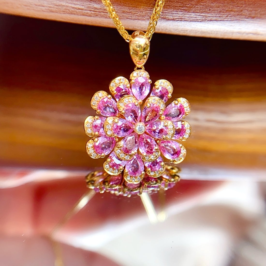 14k Gold 4.50 Ct Natural Sapphire & Diamond Pendant( Without Chain ) - 2