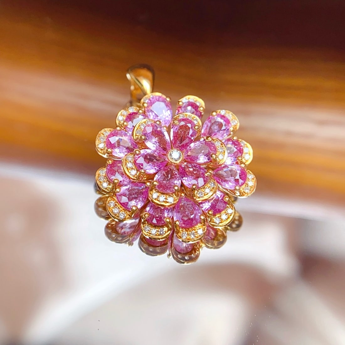 14k Gold 4.50 Ct Natural Sapphire & Diamond Pendant( Without Chain ) - 3