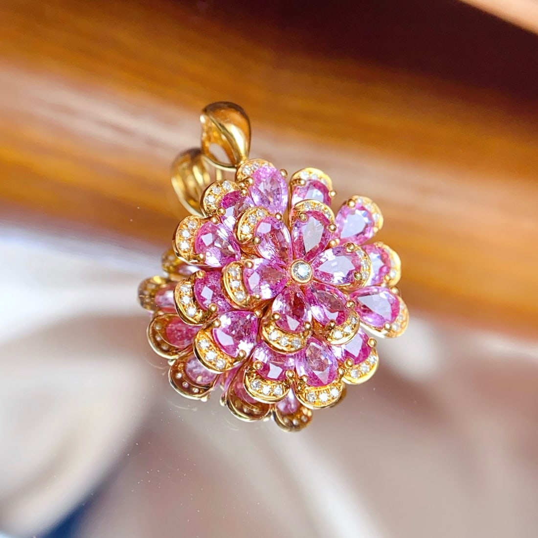 14k Gold 4.50 Ct Natural Sapphire & Diamond Pendant( Without Chain ) - 4