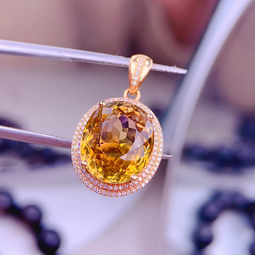 14k Gold 8.6 Ct Natural Tourmaline & Diamond Pendant( Without Chain ) - 3