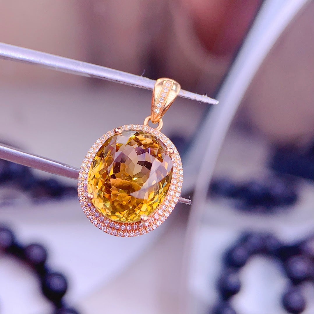 14k Gold 8.6 Ct Natural Tourmaline & Diamond Pendant( Without Chain ) - 5