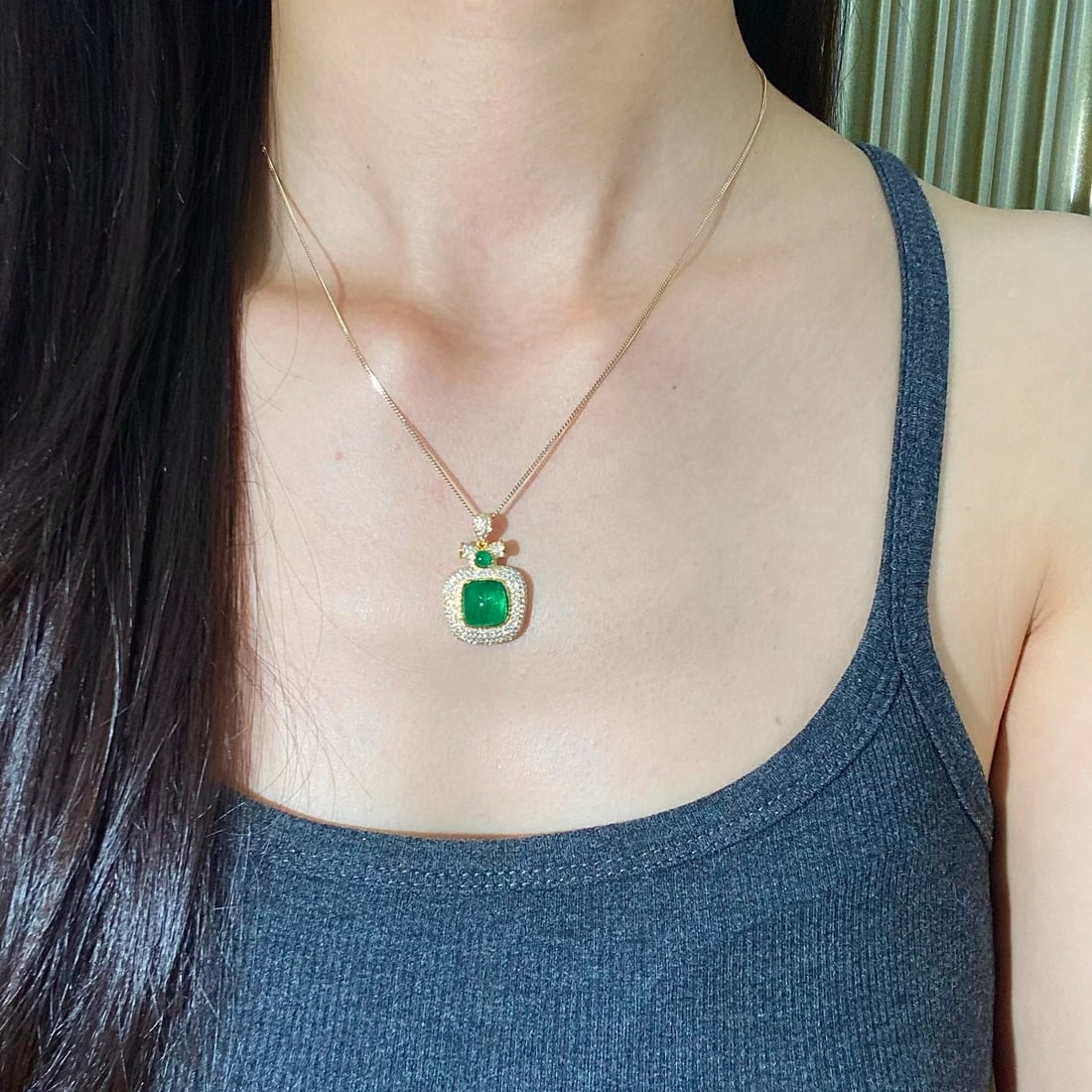 14k Gold 4.96 Ctw Natural Emerald & Diamond Pendant( Without Chain ) - 5