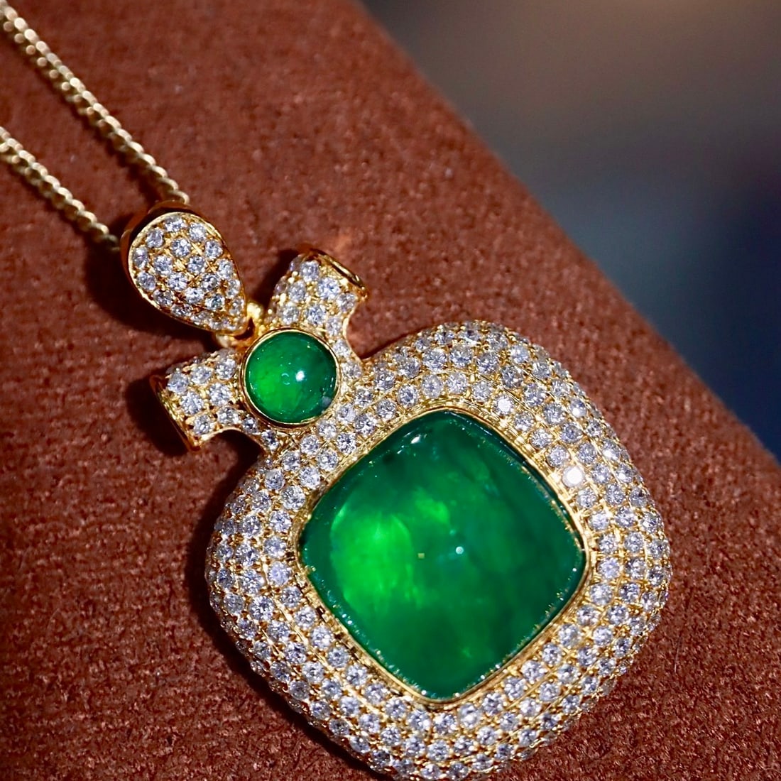 14k Gold 4.96 Ctw Natural Emerald & Diamond Pendant( Without Chain ) - 6