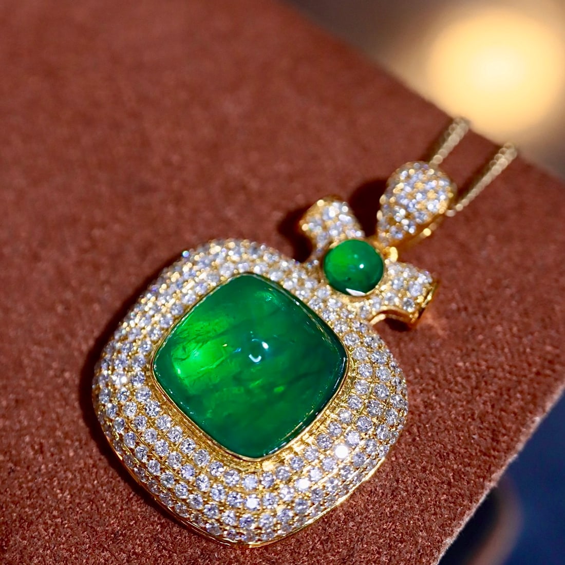14k Gold 4.96 Ctw Natural Emerald & Diamond Pendant( Without Chain ) - 7