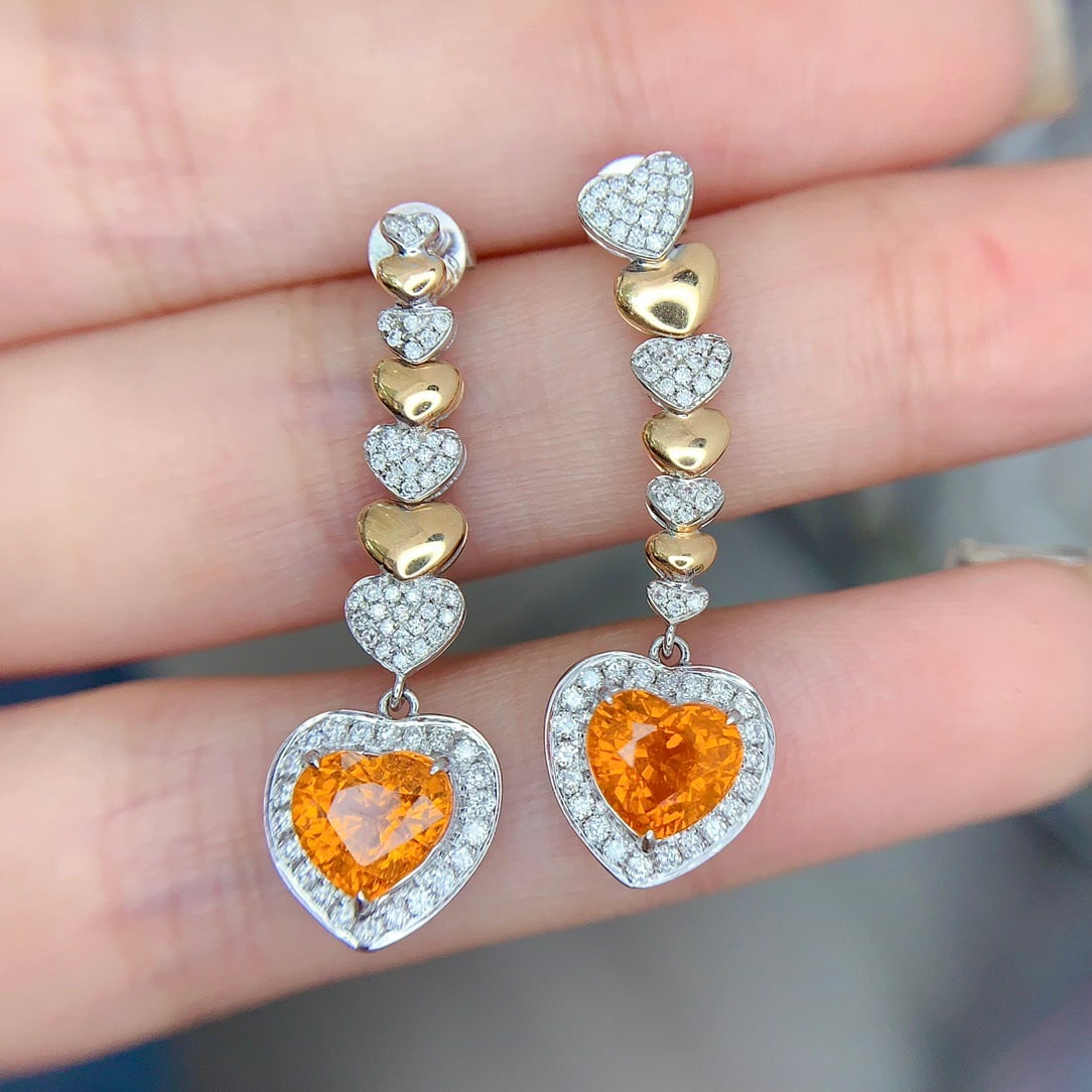 14k Gold 2.98 Ct Natural Spessartine & Diamond Earrings - 5